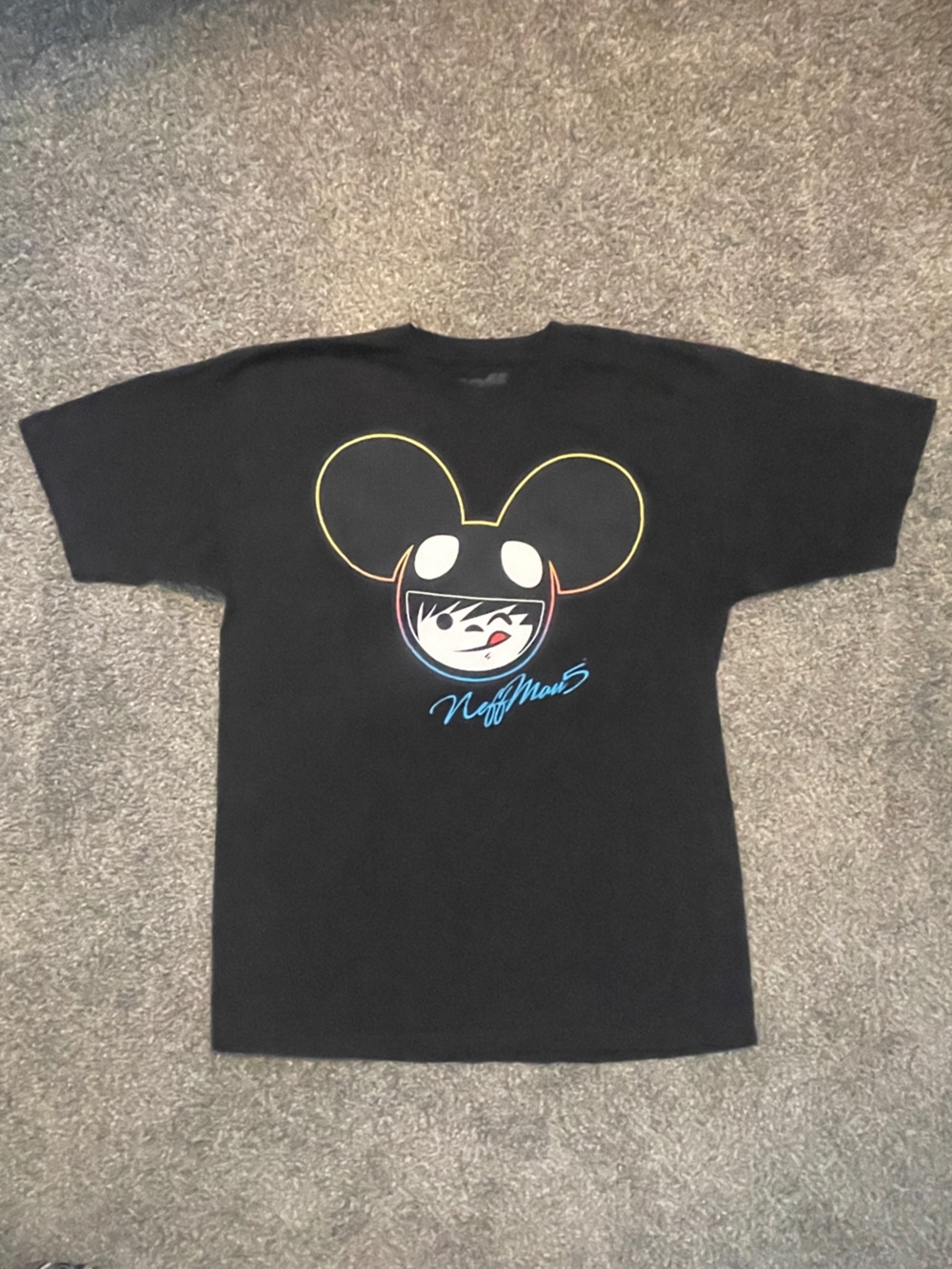 Neff Black Tee with Neon Mouse Head Graphic